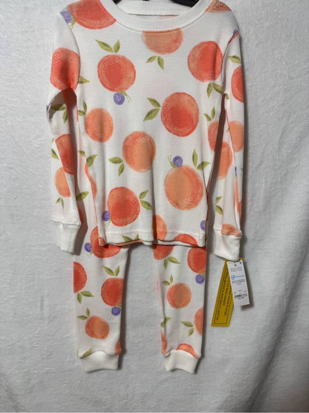 Kids Peach Print Thermal Pajama Set - White/Peach